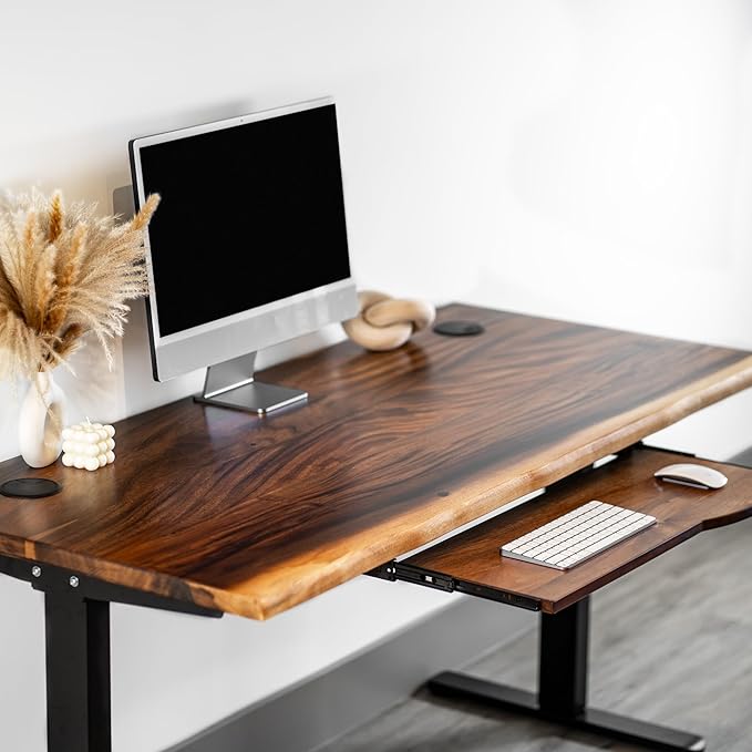 Standing Desk with Keyboard Tray – Walnut Solid Wood Desk, Natural Live Edge - Image 8