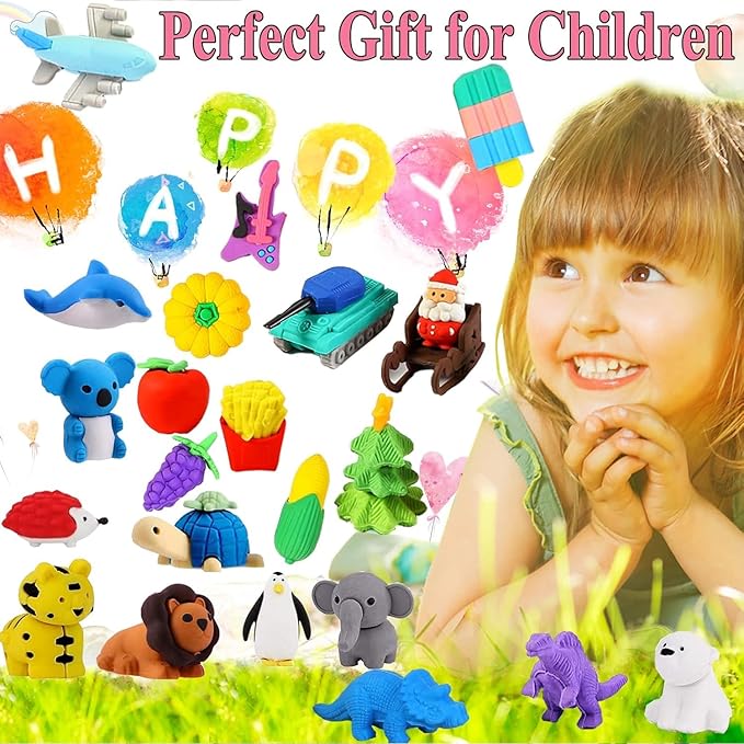 URSKYTOUS 110Pcs Animal Erasers Kids Desk Pets Pencil Erasers 3D Puzzle Eraser - Image 6
