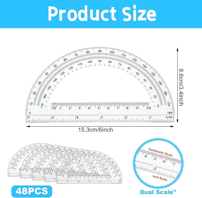 CertBuy 48 Pack Clear Protractor 6 Inch, Plastic Protractor Math Protractors - Image 2