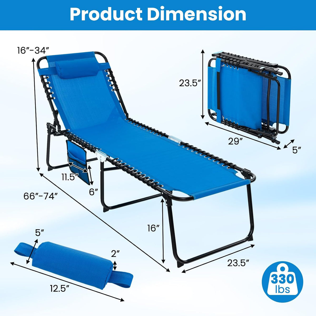 S AFSTAR Outdoor Lounge Chair, Folding Patio Chaise Lounge with 4-Positions B...