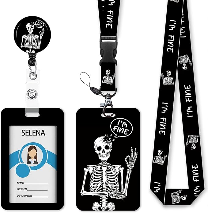 Skull Skeleton Badge Holder Retractable Lanyard, Lanyards by Mcapirivo