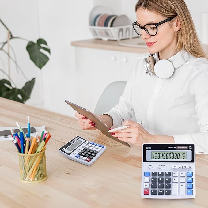 M&G Desk Calculator 12 Digit Extra Large LCD Display, Dual Solar Power and - Image 2