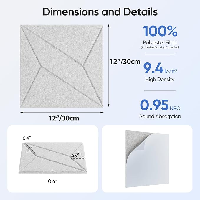 UNECHO 12 Pack 12" X 12" X 0.4" Acoustic Panels - Image 3