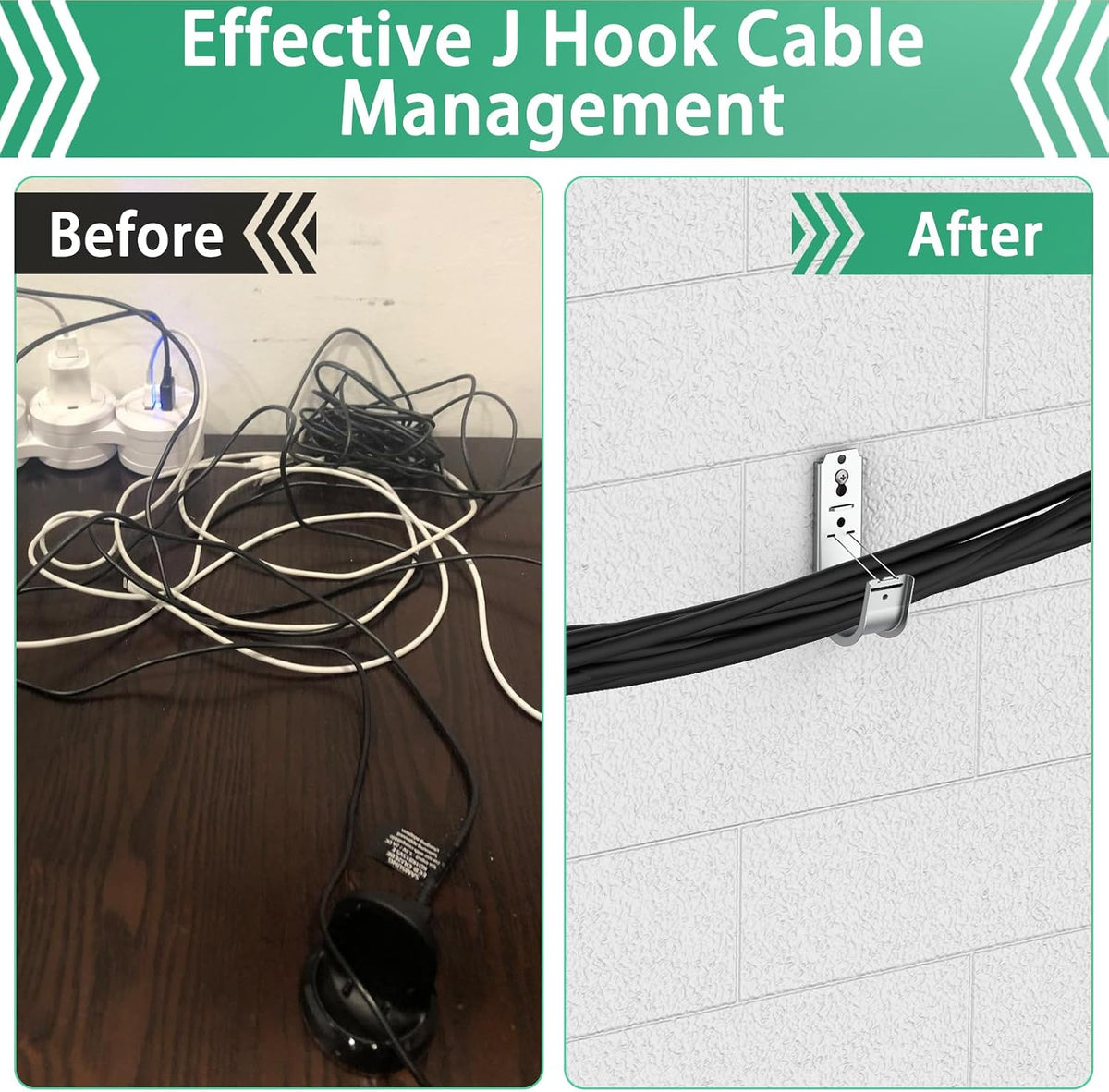 50 Pack 2 Inch Cable Support J Hook Wall Mount J Hook with Retainer Clip, Gal...
