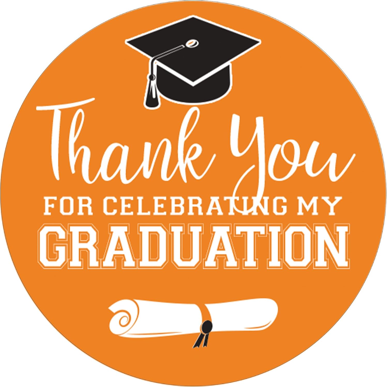 Orange Graduation Thank You Favor Labels | 40 Count, 1.75" Round, Graduation Thank You Stickers, 2026