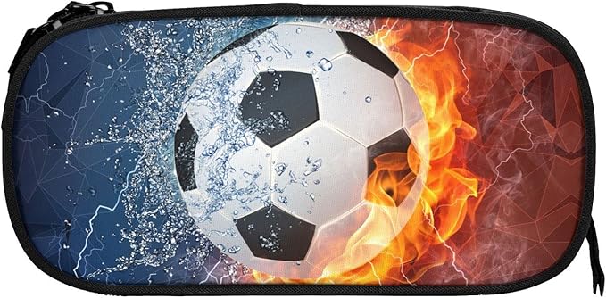 Boys Pencil Case with Soccer Printed, Cool Fire & Water Portable Pen Bag Pouch - Image 7