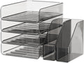 Clear Paper Organizer with Movable Bookends, 4-Tier Letter Tray Organizer by Unknown