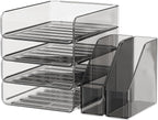 Clear Paper Organizer with Movable Bookends, 4-Tier Letter Tray Organizer by Unknown