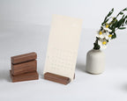 UNIQOOO 3.5" Walnut Wood Stand for Monthly Desk Calendar, Wooden Block Base, Cardstock Holder, For Office Home Retail Reception Decor, Photo Display, 2 Pack
