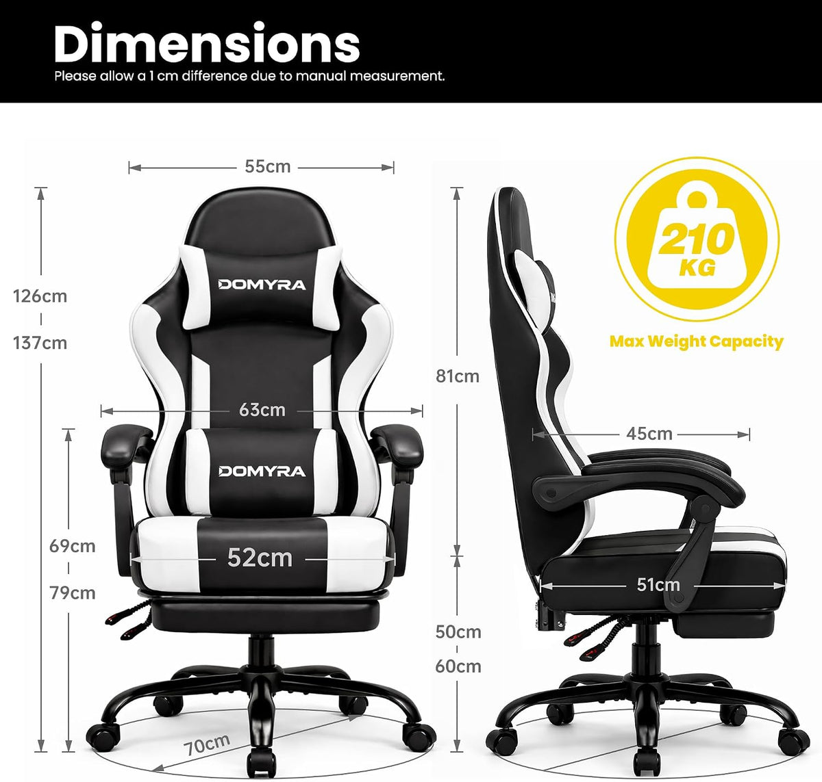 Gaming Chair for Adults with Footrest,Upgraded Ergonomic Chair,Black