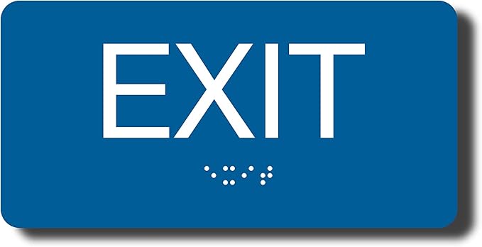 NAP TAGS ADA-compliant Exit Sign. Features raised text and Braille on a blue - Image 2