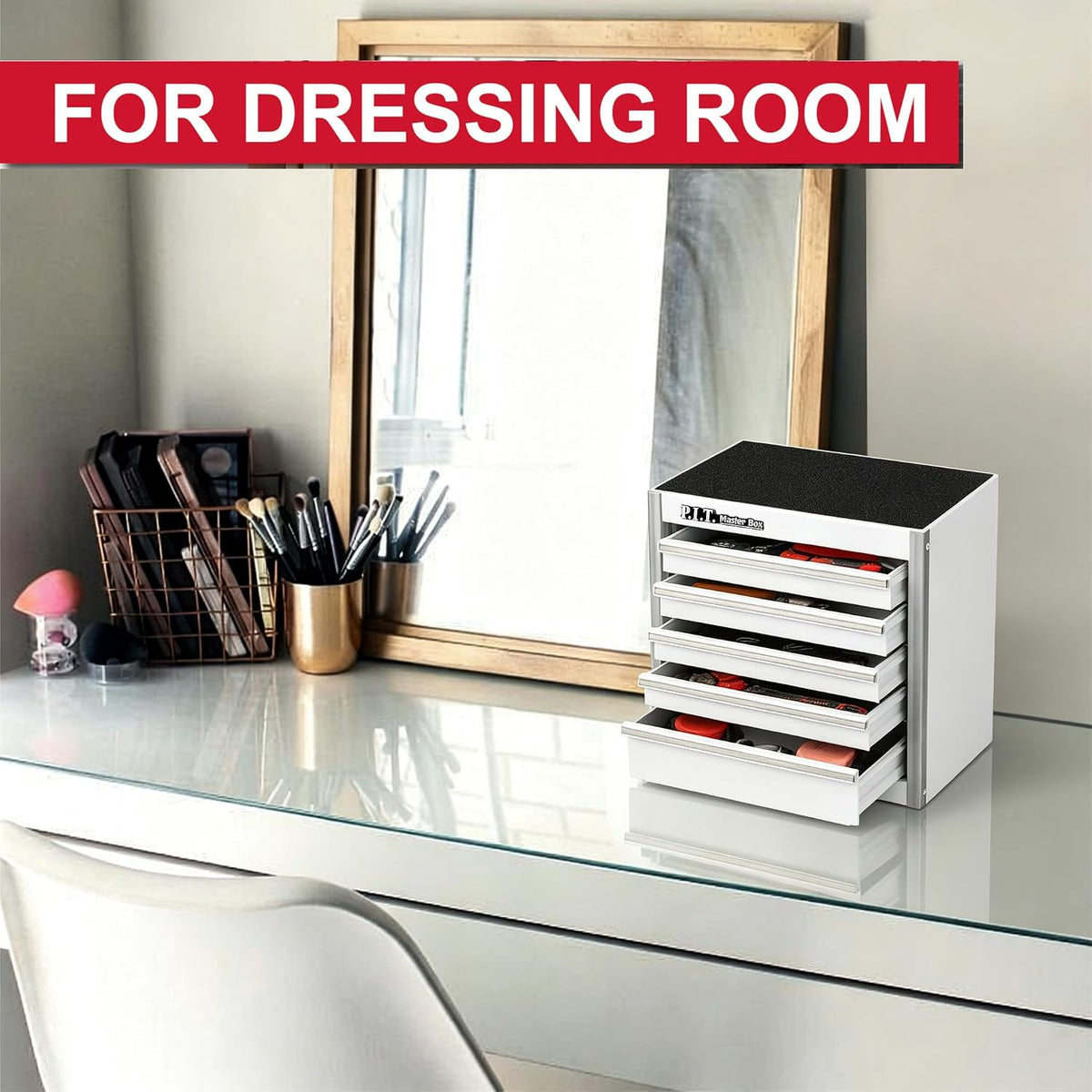 P.I.T. Mini Tool Box,Small Metal Toolbox Organizer with 5 Drawers,White