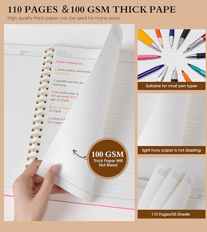 Spiral Notebook Journal 8.5” x 11”, A4 Large Pink Notebooks - Image 4