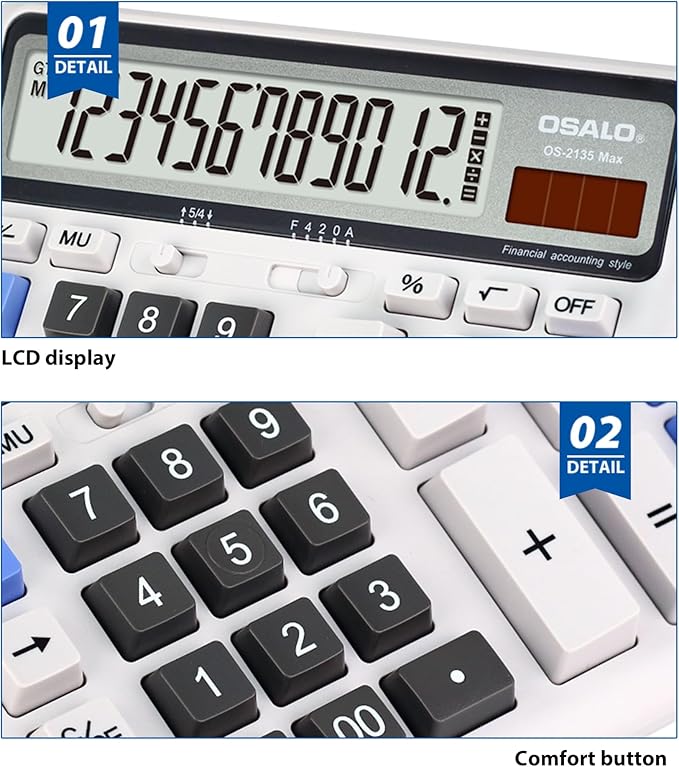 Desktop Calculator, Extra Large LCD Display Computer Button 12 Digits - Image 6