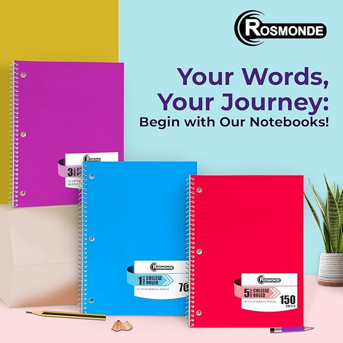 Rosmonde 50 Pack, 1 Subject Spiral Notebook College Ruled Bulk, 140 Pages - Image 7