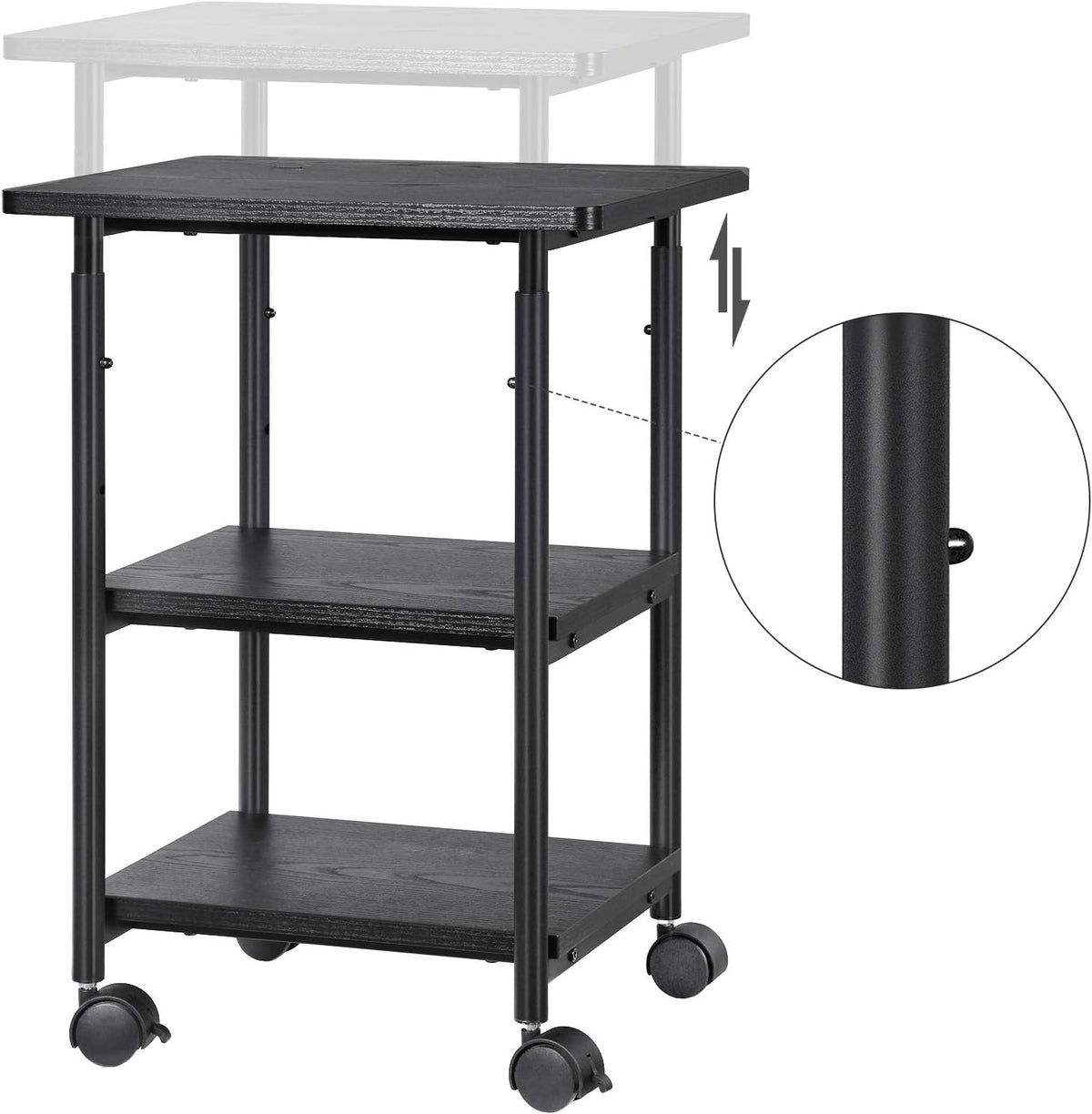 VASAGLE 3-Tier Printer Stand with Locking Wheels, Under Desk Printer Table