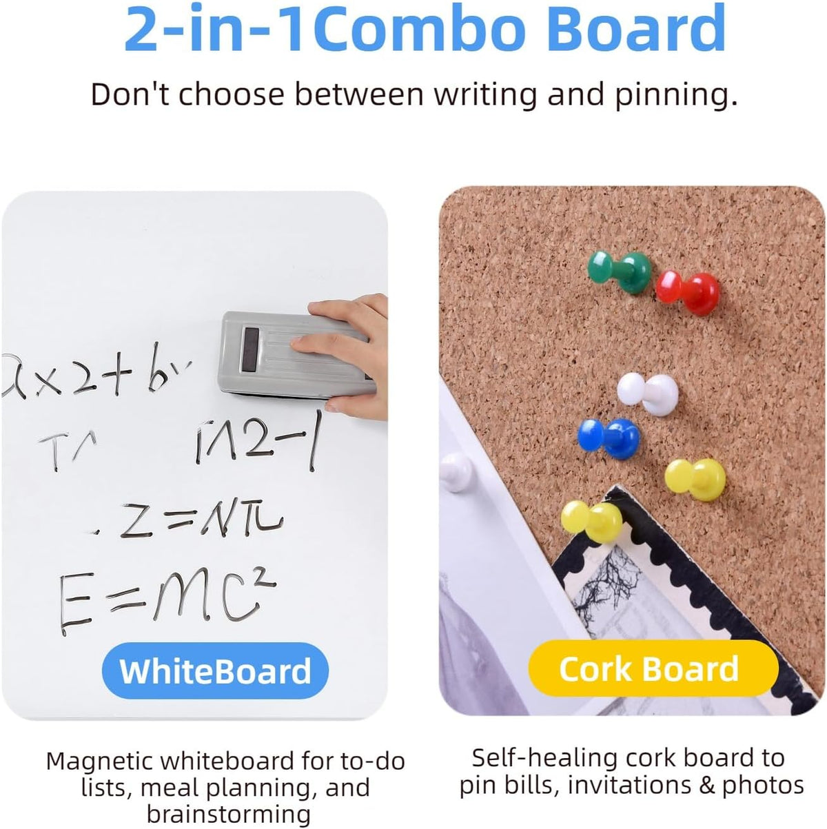 Magnetic White Board & Cork Board Combo, 24" x 18", Black