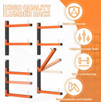 lumber storage rack, wall mount foldable & adjustable showing dimensions
