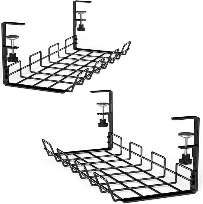 NoDrill 2 Pack 15.7" Under Desk Cable Management Tray, Sturdy Metal Cord by Tyrkuiy