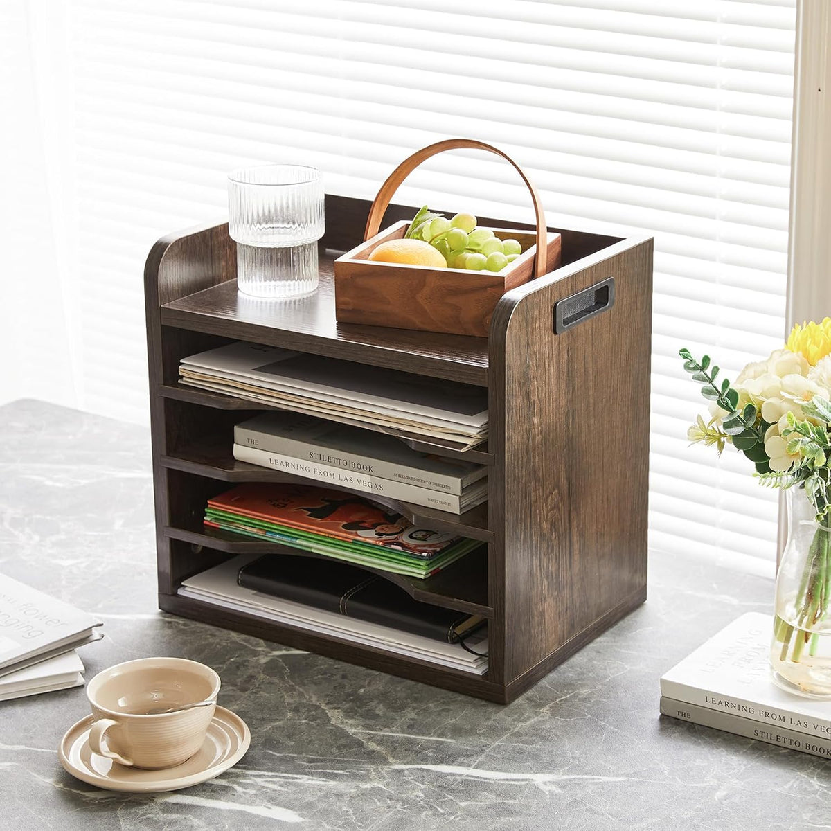 YMYNY Desktop File Organizer with Handle, Document Letter Mail Tray Sorter wi...