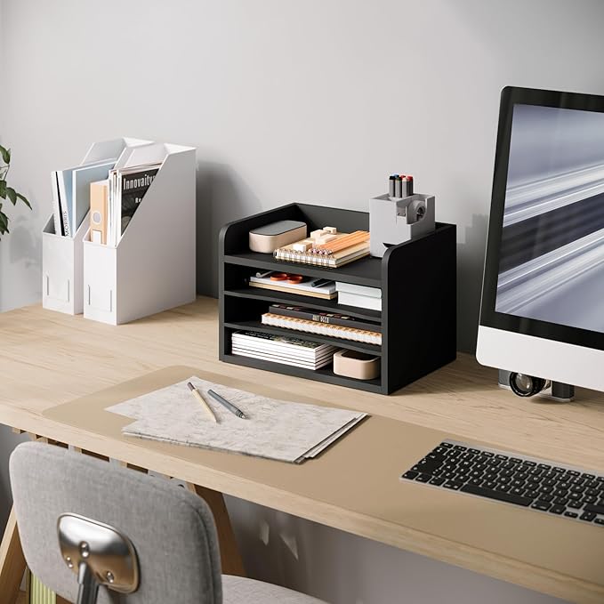 Ballucci File Organizer, 4-Tier Office Desk Organizer, Open Top Wood Paper - Image 2