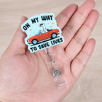 On My Way To Save Lives Funny Silly Goose Nurse Badge Reel, Cute Paramedic - Image 4