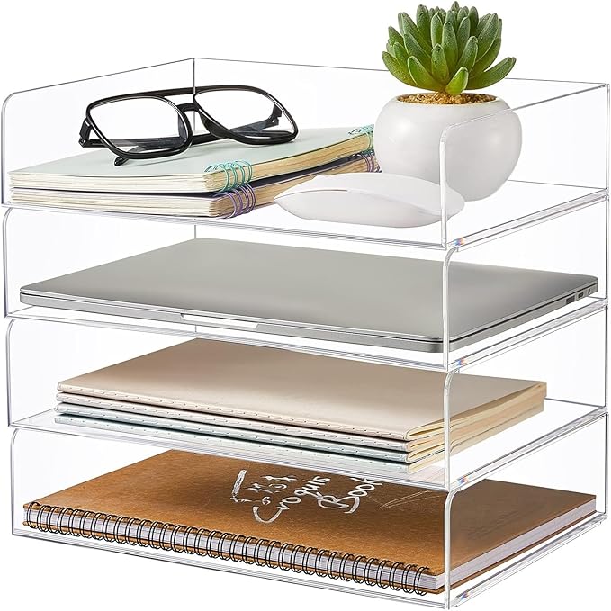 Harloon 4 Tier Acrylic Paper Tray Paper Organizer by Muasung