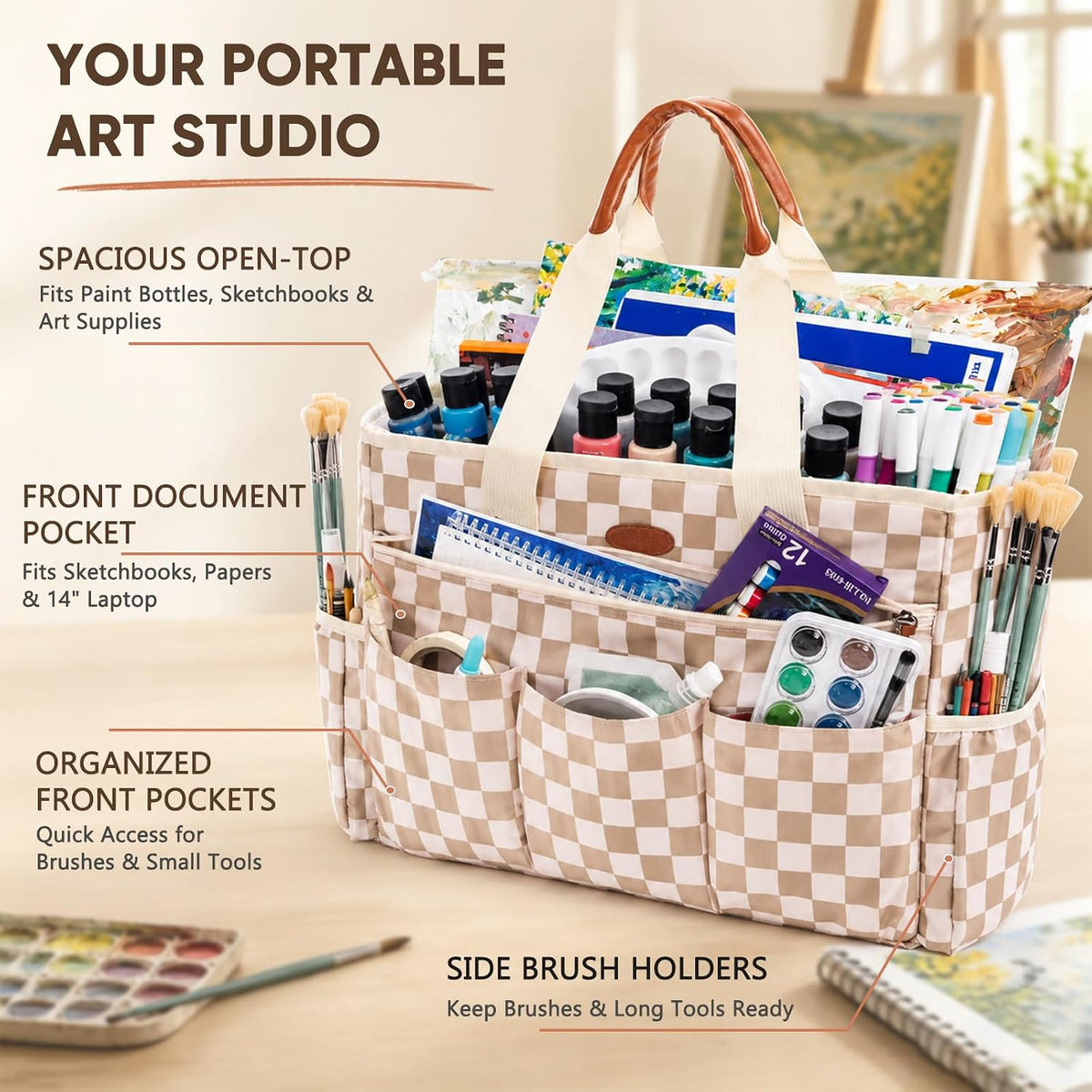 apoffice art supply organizer, large craft organizer tote, close-up detail