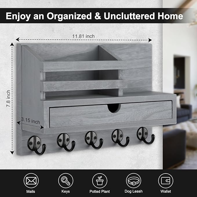 Lucundm Key Holder Wall Mount, Mail Holder - Image 2