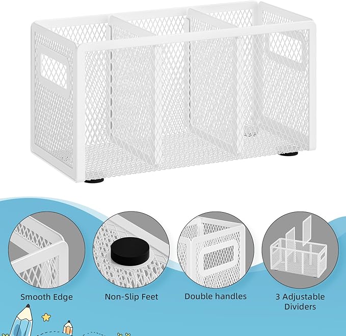 Marbrasse Mesh Pen Holder for Desk, Pencil Holder Desk Organizer 3 Adjustable - Image 4