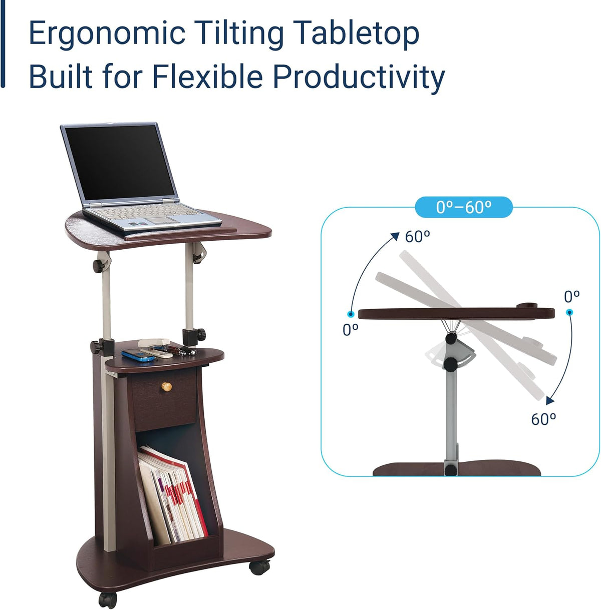 Techni Mobili Sit-to-Stand Rolling Adjustable Storage Medical Laptop Computer...