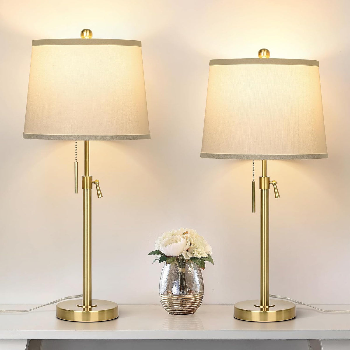 JUNNAI 2 Pack 22"-30" Adjustable Height Table Lamps Set, Modern Gol...