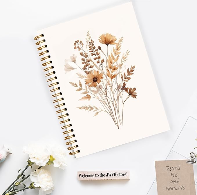 JWVK Fall Wildflower Spiral Notebook, Vintage Boho Neutral Floral Notebooks - Image 3