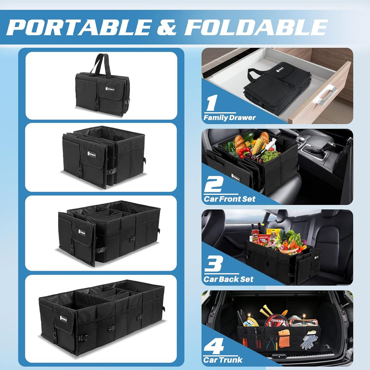 Sposuit Large Trunk Organizer with Cooler - 98L Collapsible Car Storage
