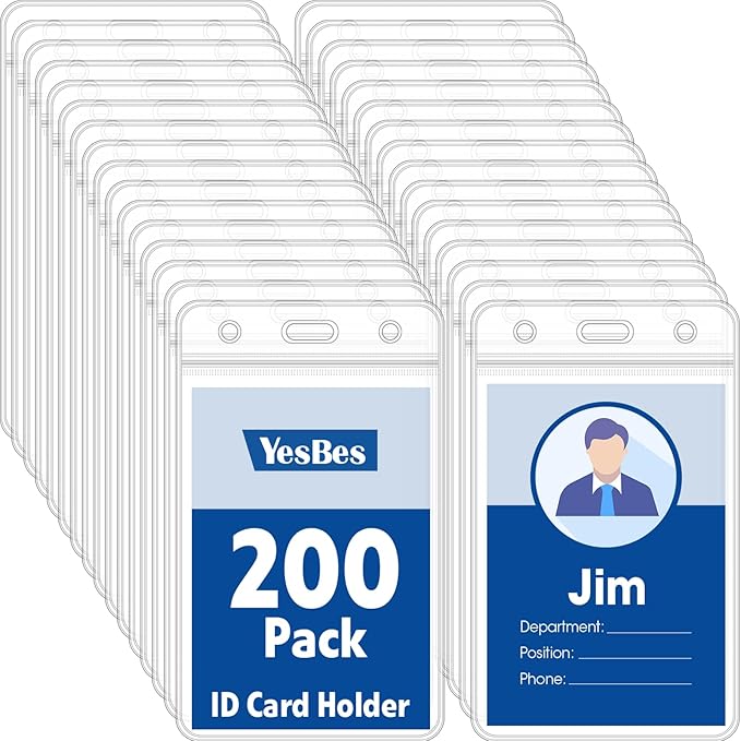 200 Pcs Vertical Badge Holders, Waterproof ID Badge Holder, Credit Cards by YesBes