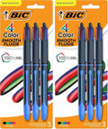 BIC 4 Color Smooth Retractable Ballpoint Pen, 1.0 mm Point for Smooth Ink Flow, in Assorted Ink Colors,3 Count (Pack of 2)