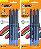 BIC 4 Color Smooth Retractable Ballpoint Pen, 1.0 mm Point for Smooth Ink Flow, in Assorted Ink Colors,3 Count (Pack of 2)