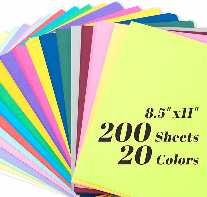 200 Sheets Colored Cardstock 20 Assorted Colors, 65lb/180gsm 8.5" x 11" Card by Keketer