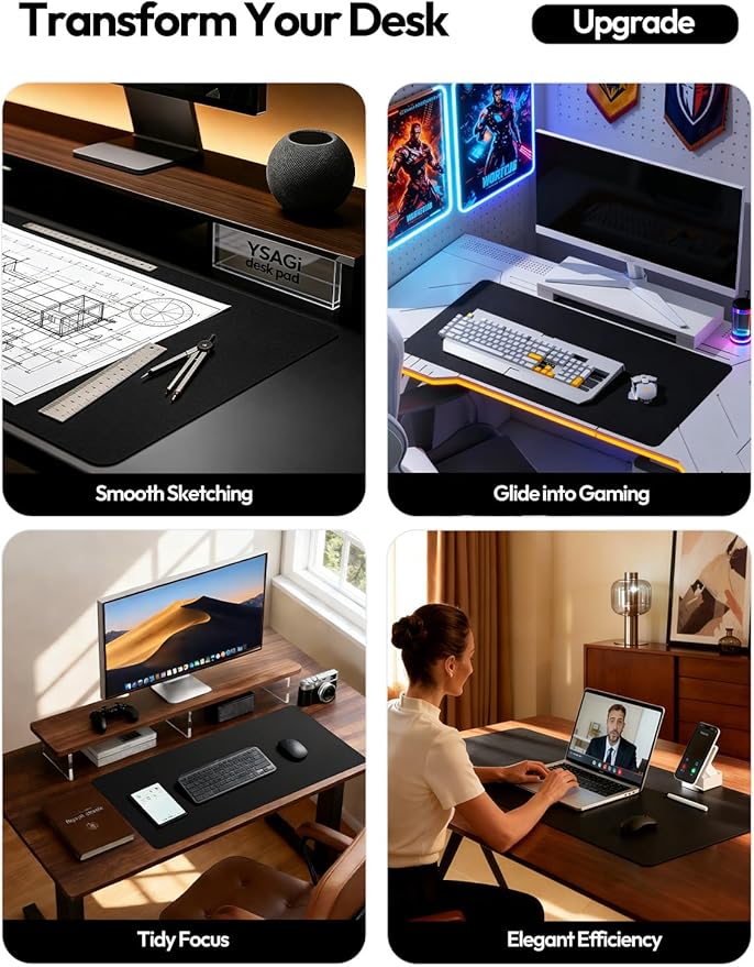 YSAGi Leather Office Desk Pad Protector, Large Mouse Pad, PU Leather, Laptop - Image 2