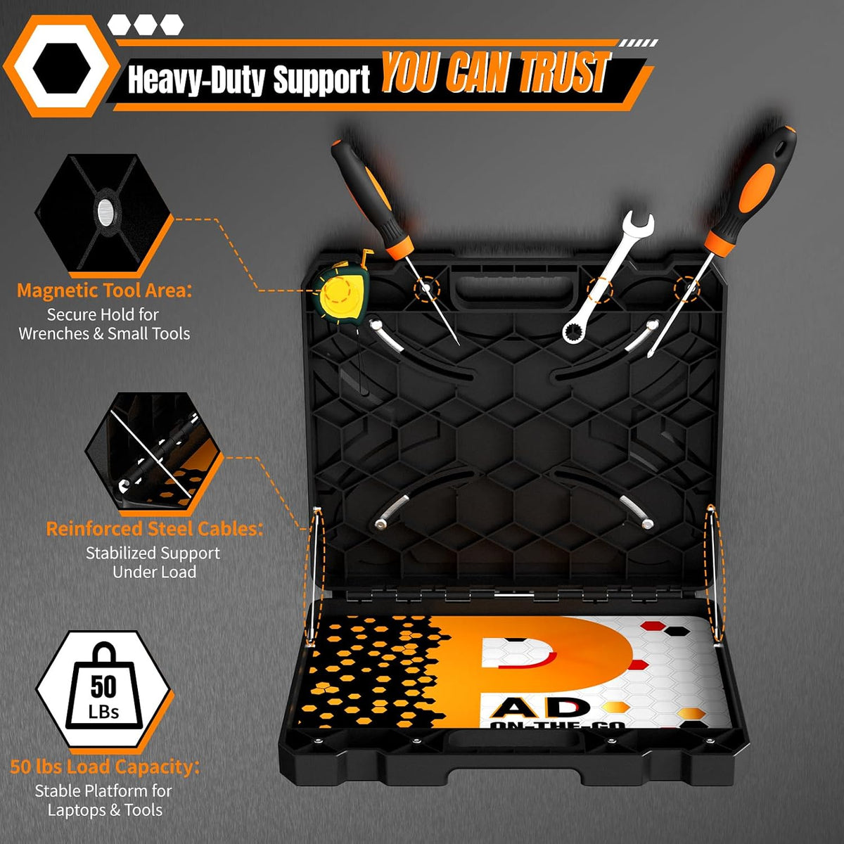 Portable Magnetic Workstation Case, Heavy-Duty Laptop Stand & Tool Organi...
