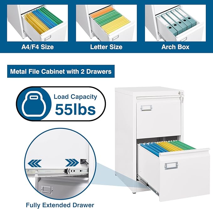 PEUKC 2-Drawer File Cabinet, 16.3" Deep Vertical Filing Cabinet - Image 4