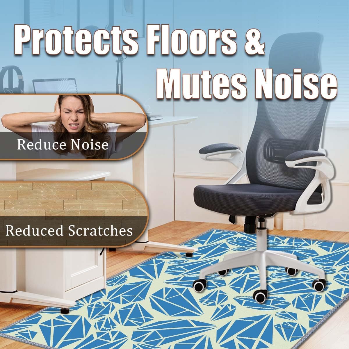 Chair mat, Office Short Pile Chair mat, Non-Slip Noise-Reducing Table and Chair Carpet, Office, Study Decorative Carpet Suitable for Wooden Floors, Laminates and Tiles (Diamond, 47x59in)