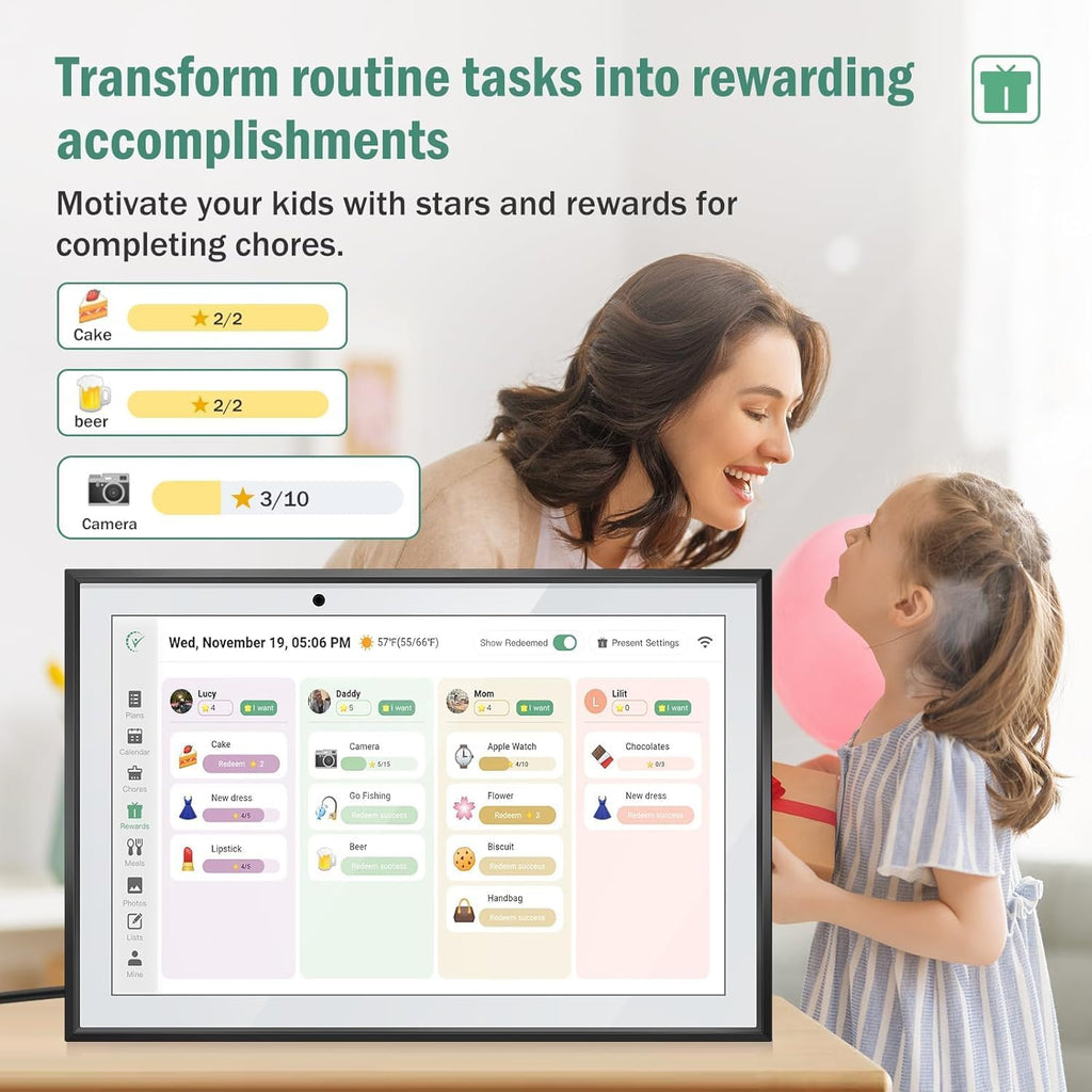 Digital Calendar Wall Touch Screen-Smart Electronic Photo Frame 10.1" | Interactive family planner, kids chore chart, Google auto-sync to-do lists, weekly meal prep, fridge schedules, daily habits