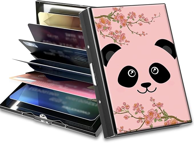 BWEGRHE Slim Credit Card Holder, Panda Sakura RFID Blocking Metal Wallet by BWEGRHE
