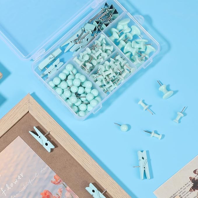 BESARME 200 Pieces Push Pins Set, 5 Types Green Thumb Tacks Cute Decorative - Image 3