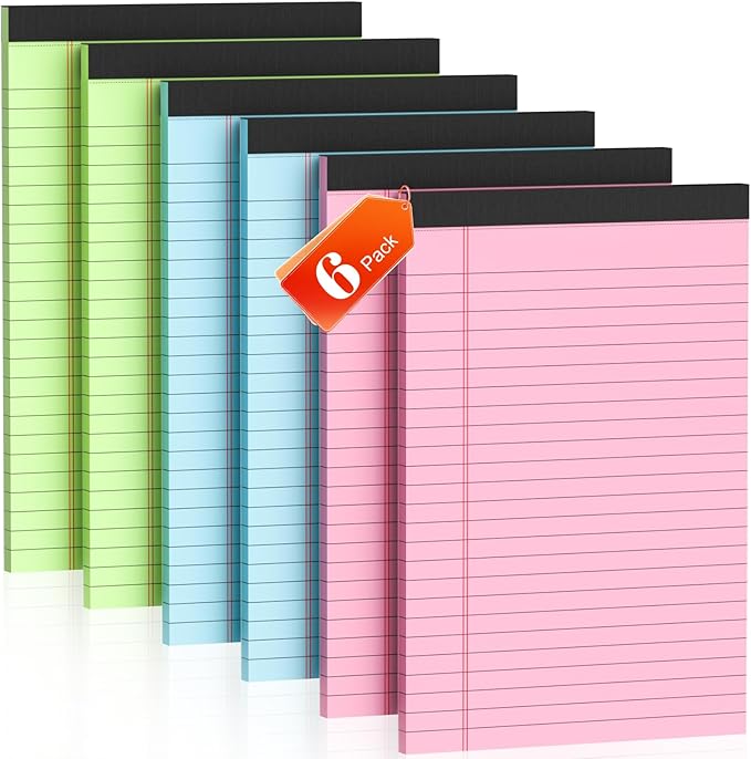 6 Pack Legal Pads 5x8 Note Pads College Ruled Notepad Pink/Green/Blue by Nichela