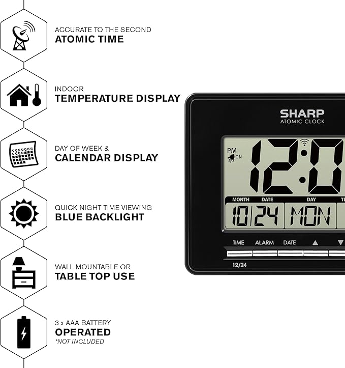Sharp Atomic Desktop Clock – Auto Set Digital Alarm Clock - Image 2
