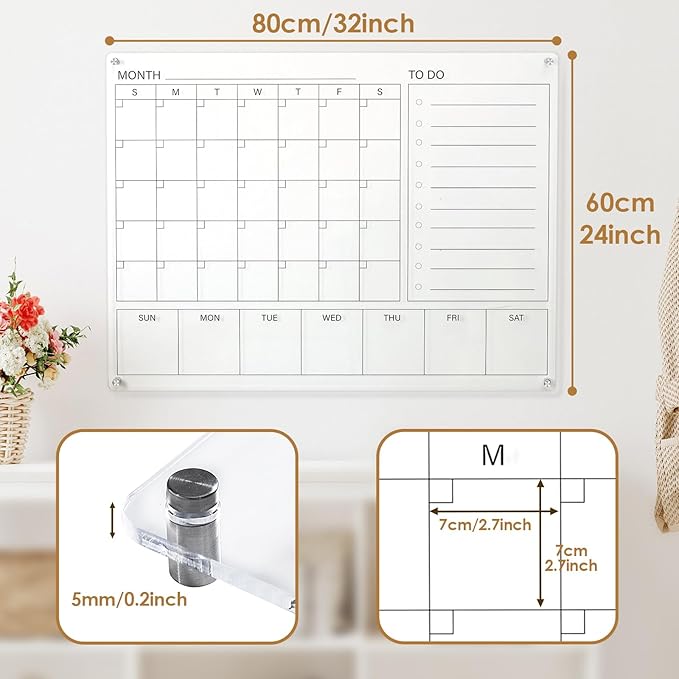 MAKELLO Acrylic Calendar for Wall 32" x 24", Monthly Whiteboard - Image 2