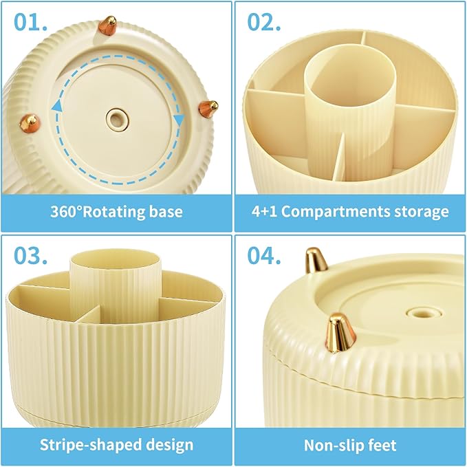 Marbrasse Desk Organizer, 360-Degree Rotating Pen Holder, Desk Organizers and - Image 4