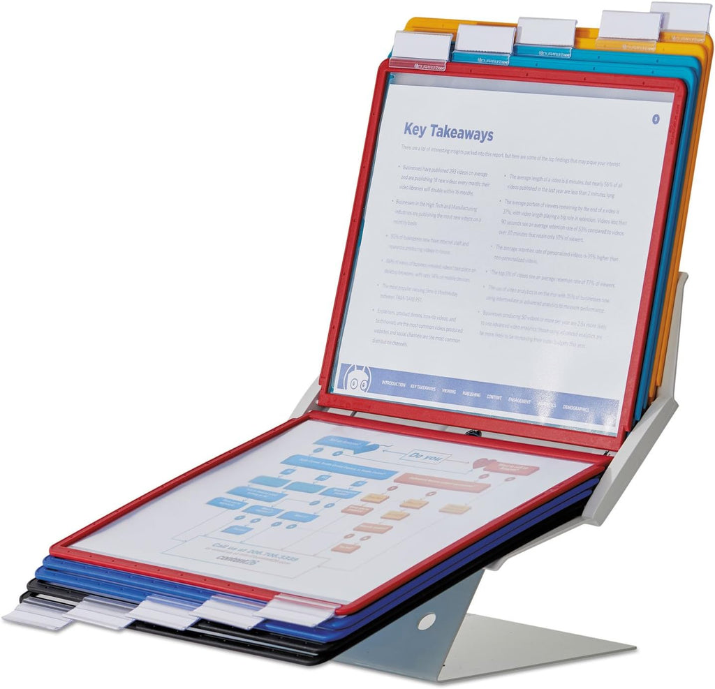 durable vario desktop reference system, 10 panels, assorted shown in use